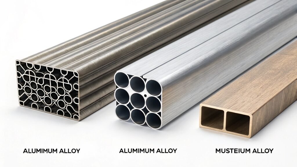 alt with keywords: comparison graphic of steel, titanium, and high-strength aluminum tubing cross-sections